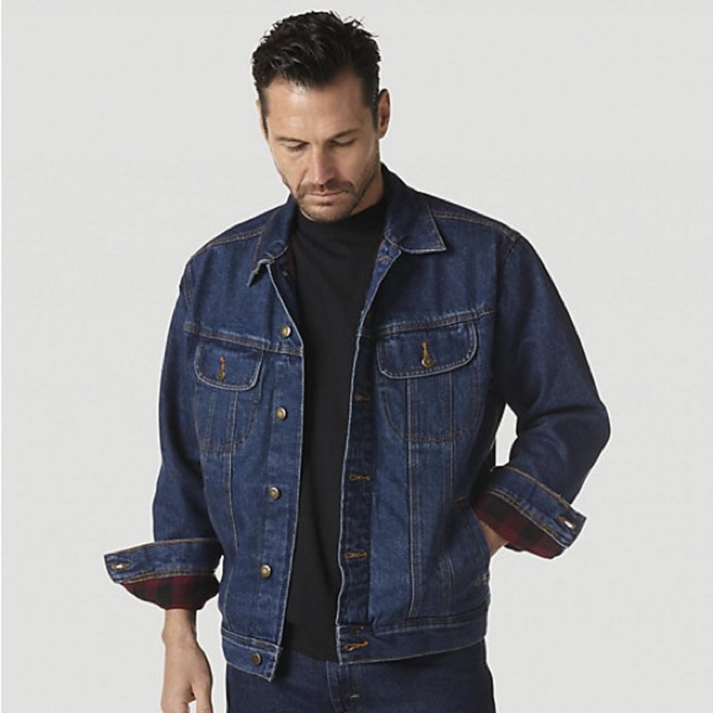 WRANGLER RUGGED WEAR ‘ANTIQUE NAVY FLANNEL LINED DENIM JACKET MEN’S XL